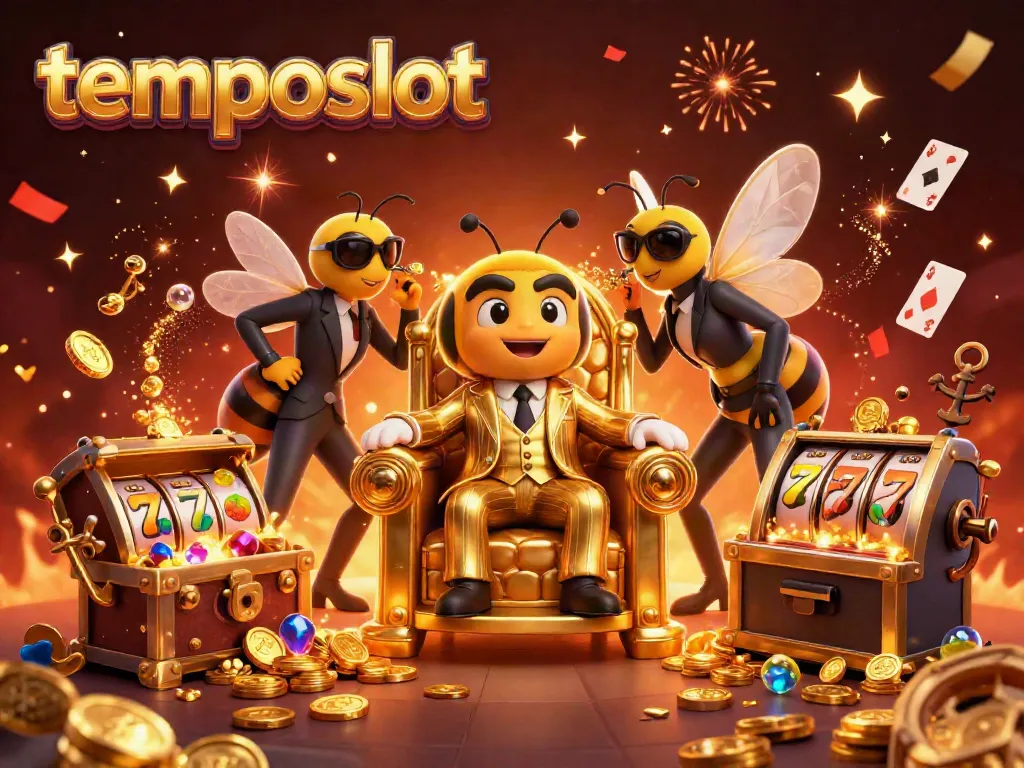 Experience the thrilling world of temposlot with a vibrant 3D illustration showcasing a bumblebee mob boss and casino elements.