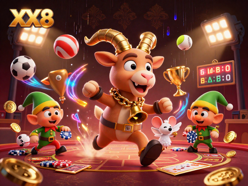 Experience the excitement of XX8 as players engage with festive characters in a vibrant casino atmosphere.