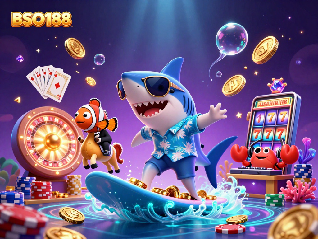 Engage with BSO188 slot action, watching shimmering golden coins and vibrant gameplay in this colorful casino scene!