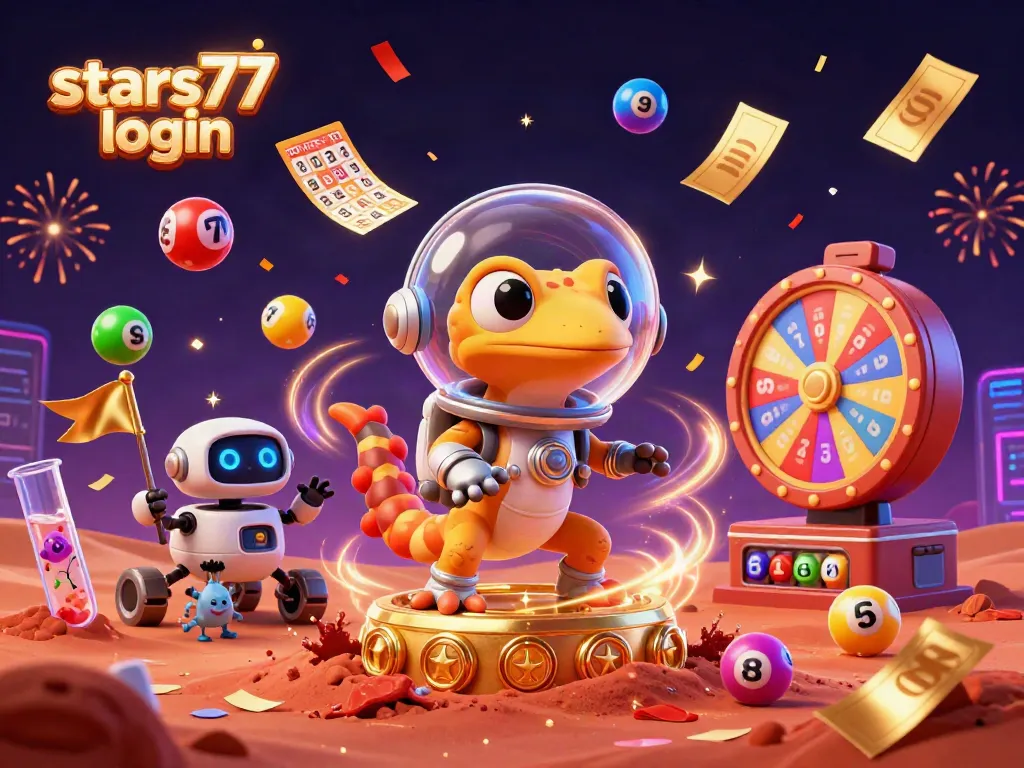Mengakses stars77 login untuk perjudian kasino dengan tema futuristik dan penuh warna.