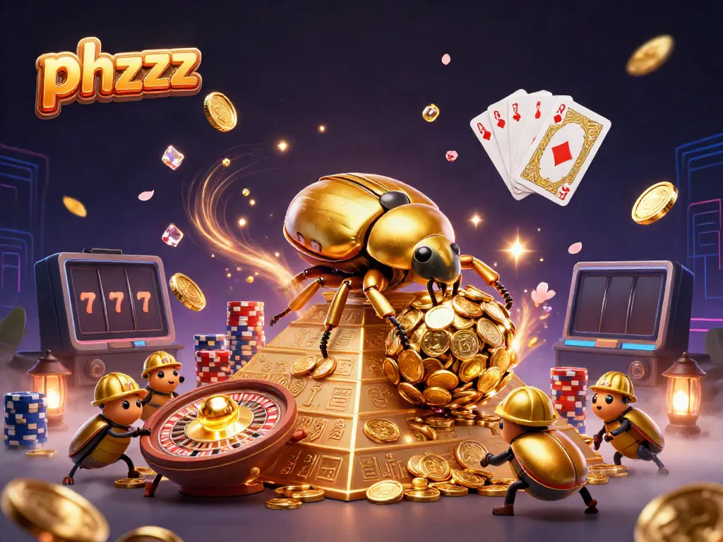 Experience the thrill of casino excitement with phzzz using this colorful 3D cartoon beetle illustration.