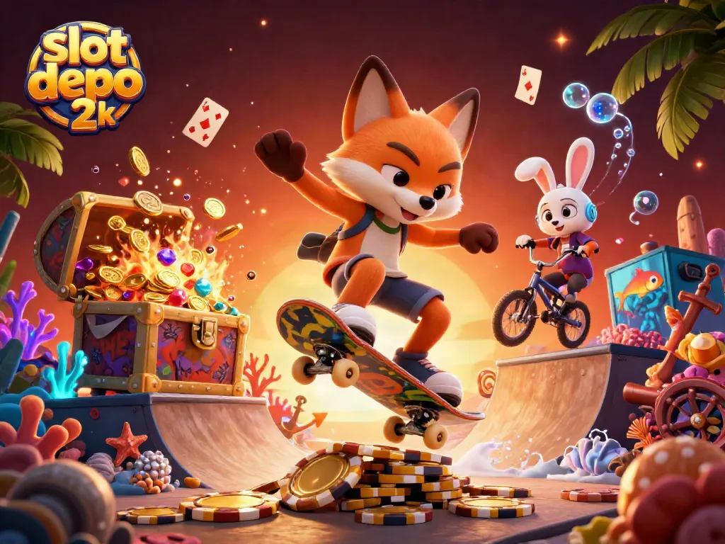 Experience the excitement of slot depo 2k with vibrant casino-themed characters and elements.