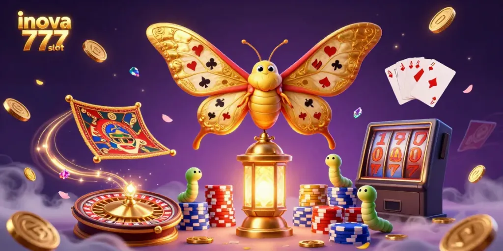 Experience the thrill of inova 777 slot with vibrant casino visuals, including golden wings and dynamic game elements.