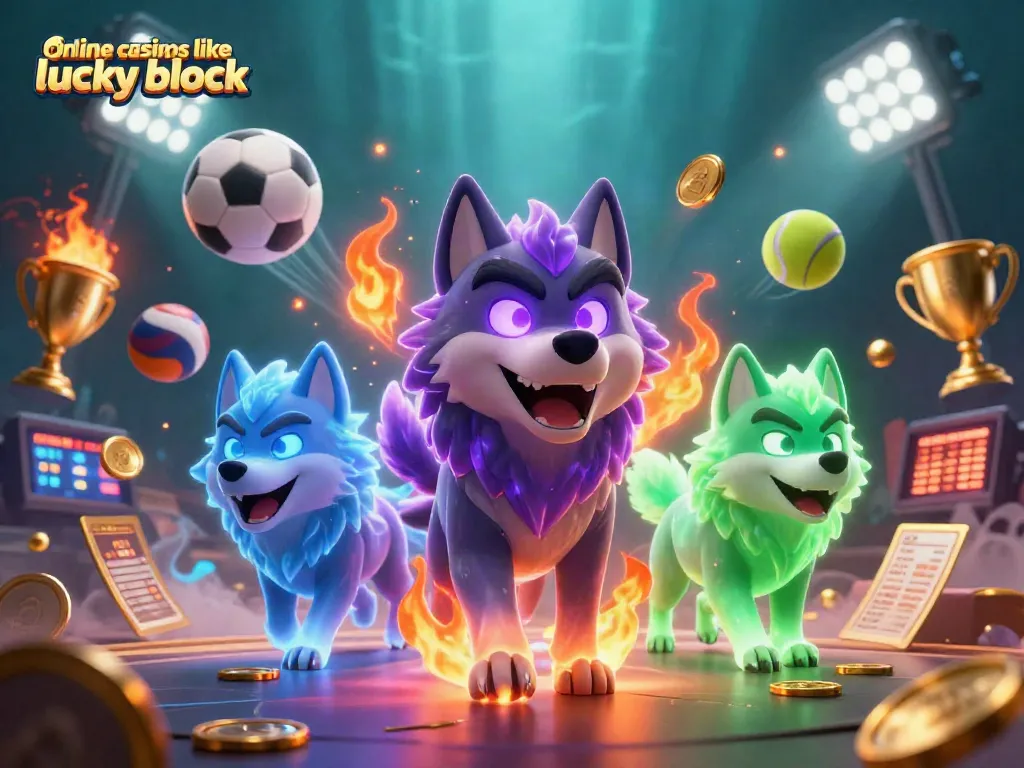 Engage in thrilling action with online casinos like Lucky Block, featuring vibrant 3D casino elements and characters.
