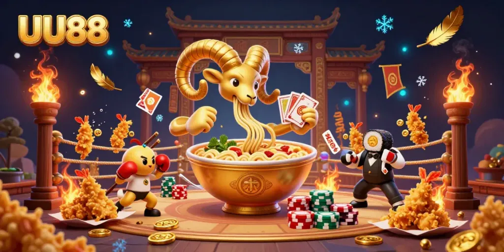 Experience thrilling gaming action at UU88 with vibrant characters and dynamic casino elements.