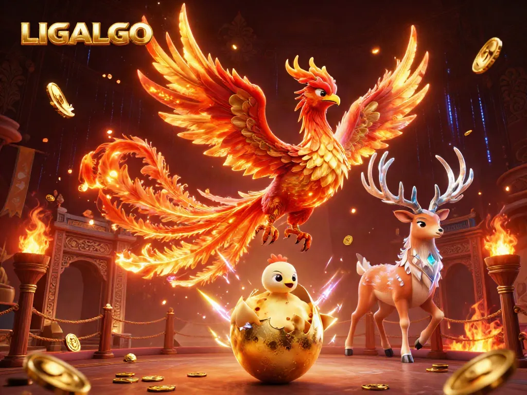 Experience thrilling betting adventures at LIGALGO with a vibrant phoenix and mystical stag.