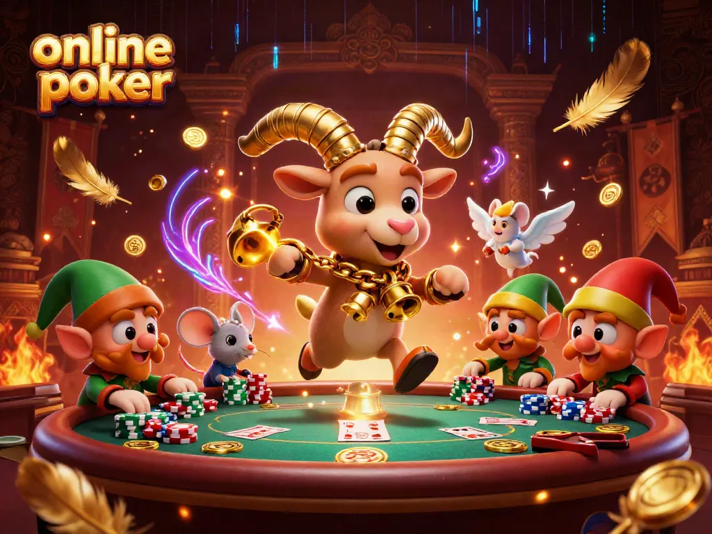 Engage in online poker action with a festive Krampus casino scene featuring mischievous gremlins.