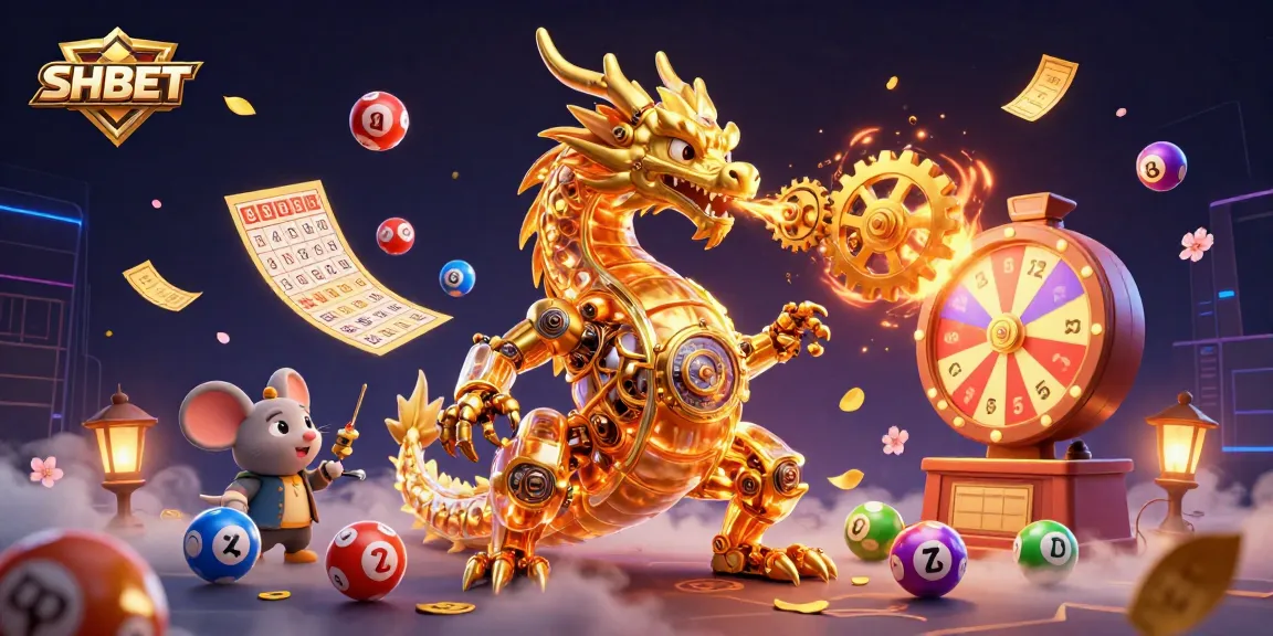 Engage in thrilling gaming with SHBET as a golden dragon and fun lottery elements animate the action.