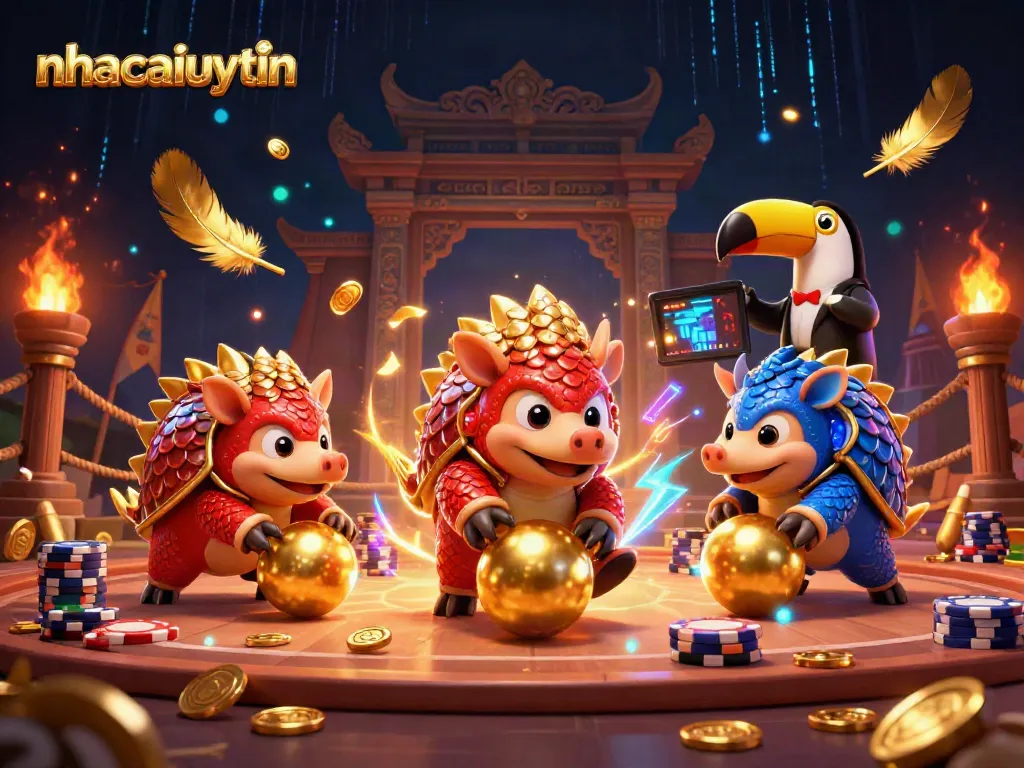 nhacaiuytin pangolins battle for golden chips in a vibrant 3D casino scene