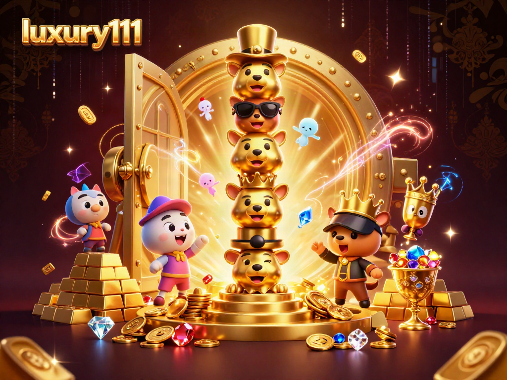 Experience luxury111 with vibrant 3D casino elements featuring treasures and a golden totem pole.