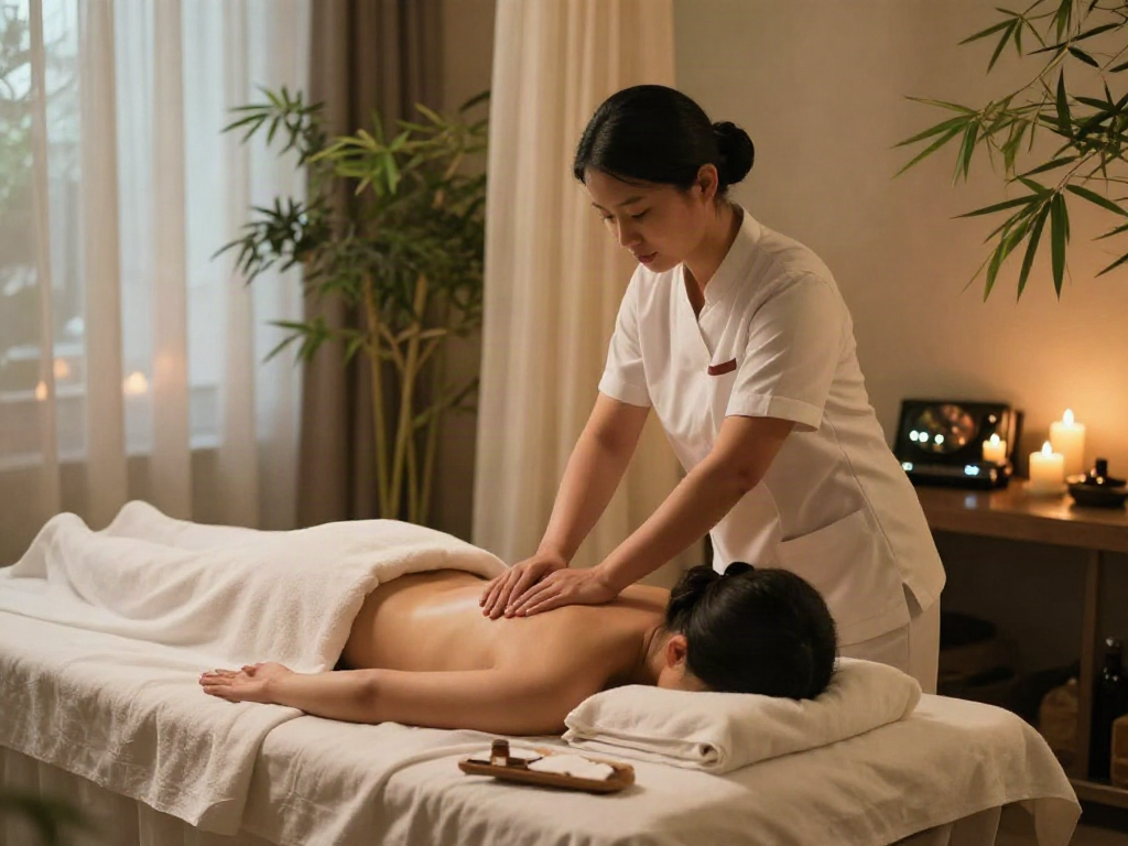 Experience 일산출장안마 services with a serene spa massage, showcasing relaxation and wellness.