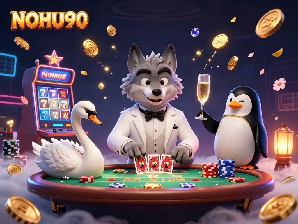 Experience thrilling moments at NOHU90's casino with 3D cartoon characters in action.