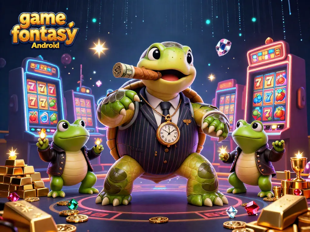 Permainan game fantasy Android dengan karakter unik dan slot mesin berkilau.