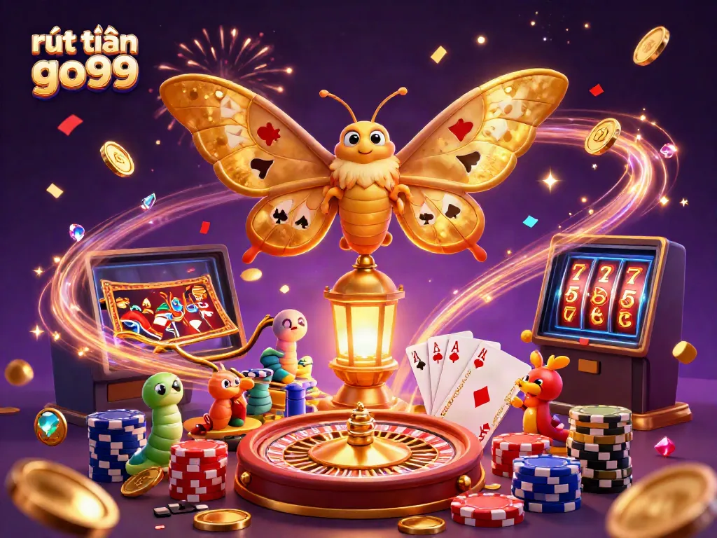 Celebrate your winnings with rút tiền go99 in a vibrant 3D casino scene filled with golden themes and excitement.