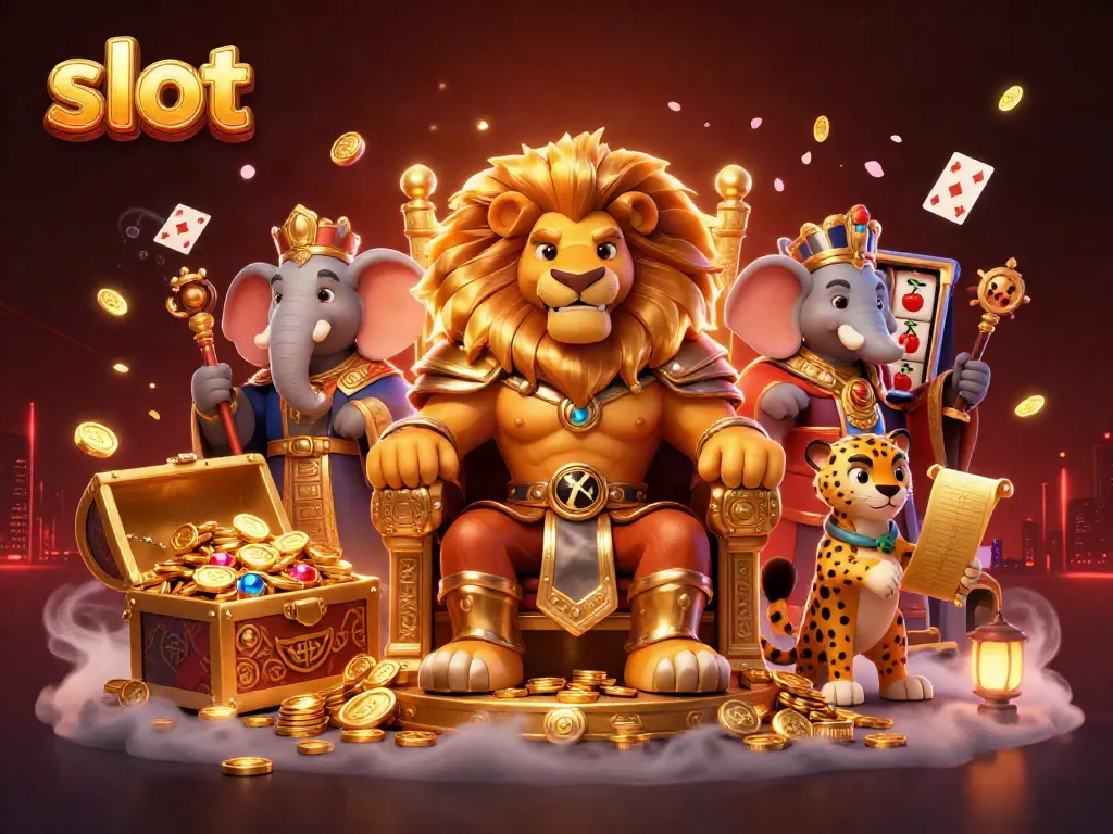 Engaging slot scene showcasing a majestic lion king with spinning reels and gold coins