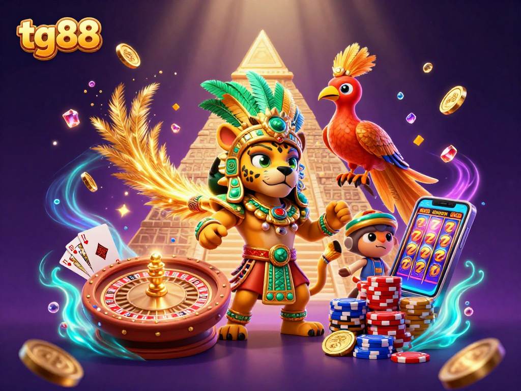 Experience thrilling jackpots with tg88 amidst cascading golden coins and vibrant casino elements.