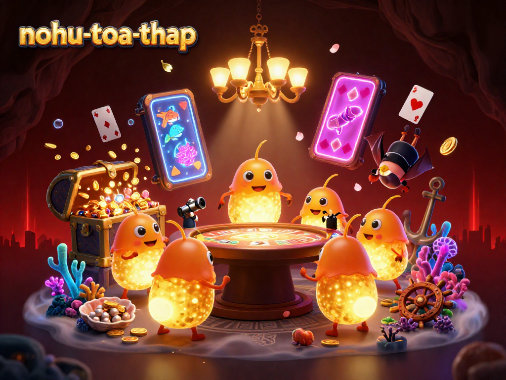 Join the adventure in nohu-toa-thap with a vibrant cave casino illuminated by glowworms and bat dealers.